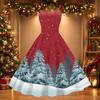 Women's Casual Christmas Print Neck Vintage Dress for Holiday Celebrations