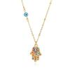 Personality Fashion The Eye of The Devil Fatima's Palm Colorful Zircon Pendant Necklace for Women Men Friend Amulet Jewelry Gift