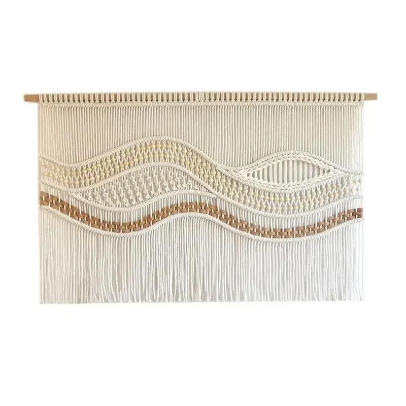 Living Room Sofa Bedside Decorative Tapestry Handwoven Wooden Bead Wave Wall Decoration Room Partition Blocking Door Curtain