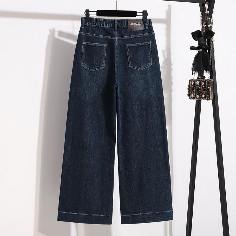 DIMANAF 2026 Autumn Winter New Plus Size Women Wide Leg Denim Pants Elastic High Waist Straight Jeans Casual Trousers