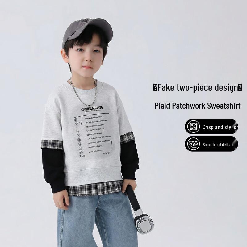 Boys  Fake Two-Piece Long Sleeve Sweatshirt 160