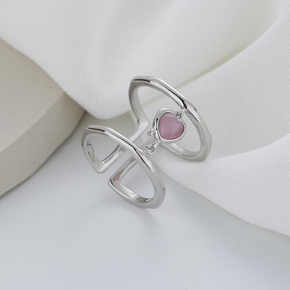 925 Stamped Crystal 2-layer Heart Rings for Women Girl Kids Fashion Jewelry Student Wedding Engagement Party Gift Anillos