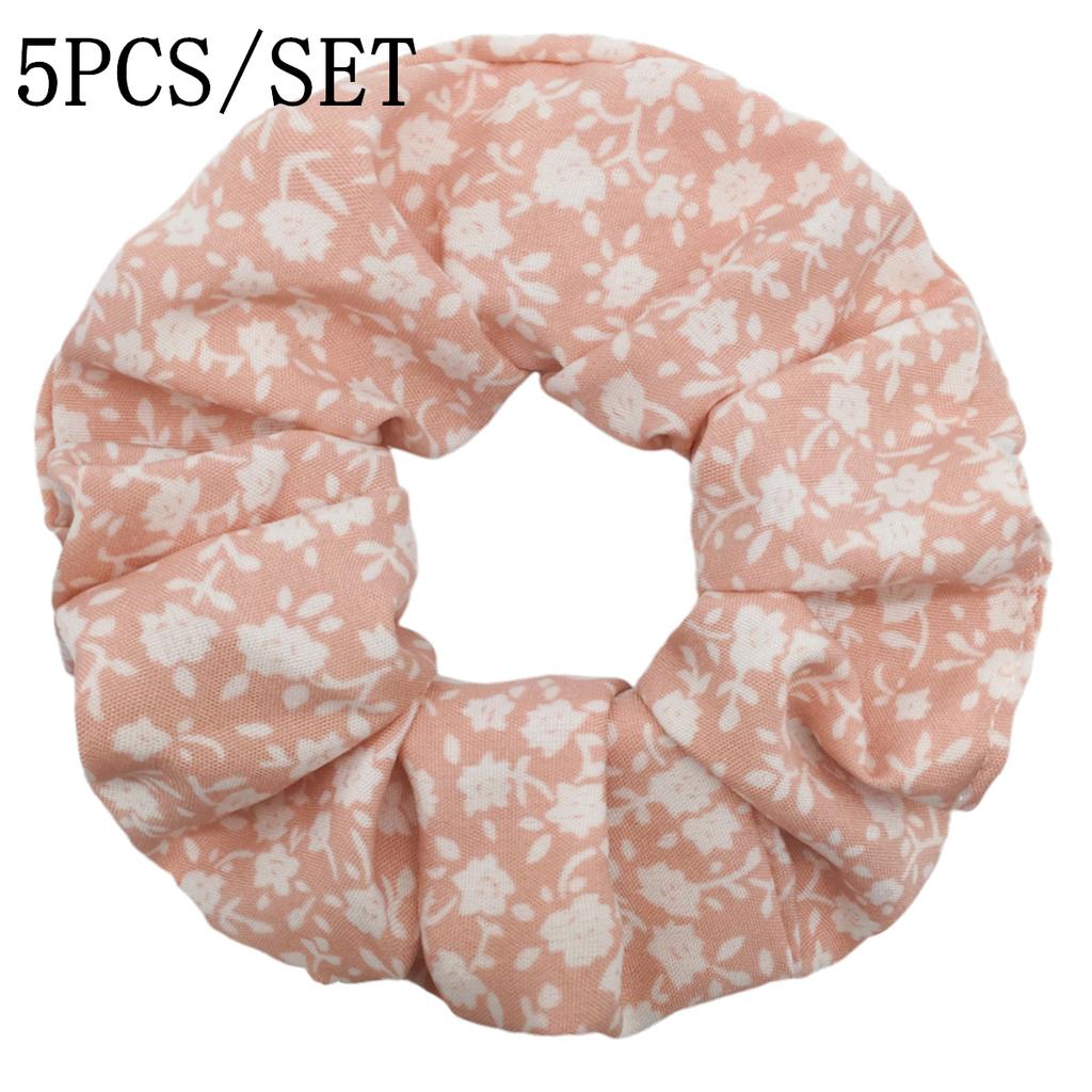 5pcs/set Sweet Cute Print Flower Scrunchies For Women Stretch Hair Accessories Elastic Rubber Band Rope Headwear Ditsy Floral