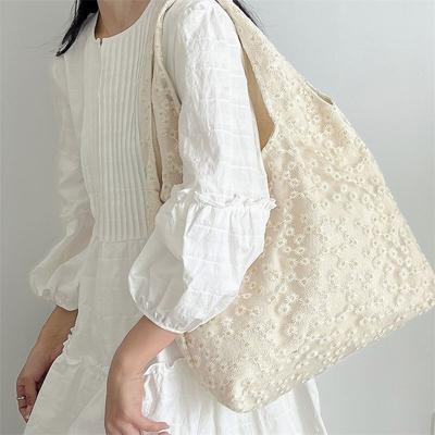 Bolsa de Ombro de Flor de Malha Japonesa e Coreana Grande Capacidade Bolsa Axilar Verão Estudante Bolsa de Lona