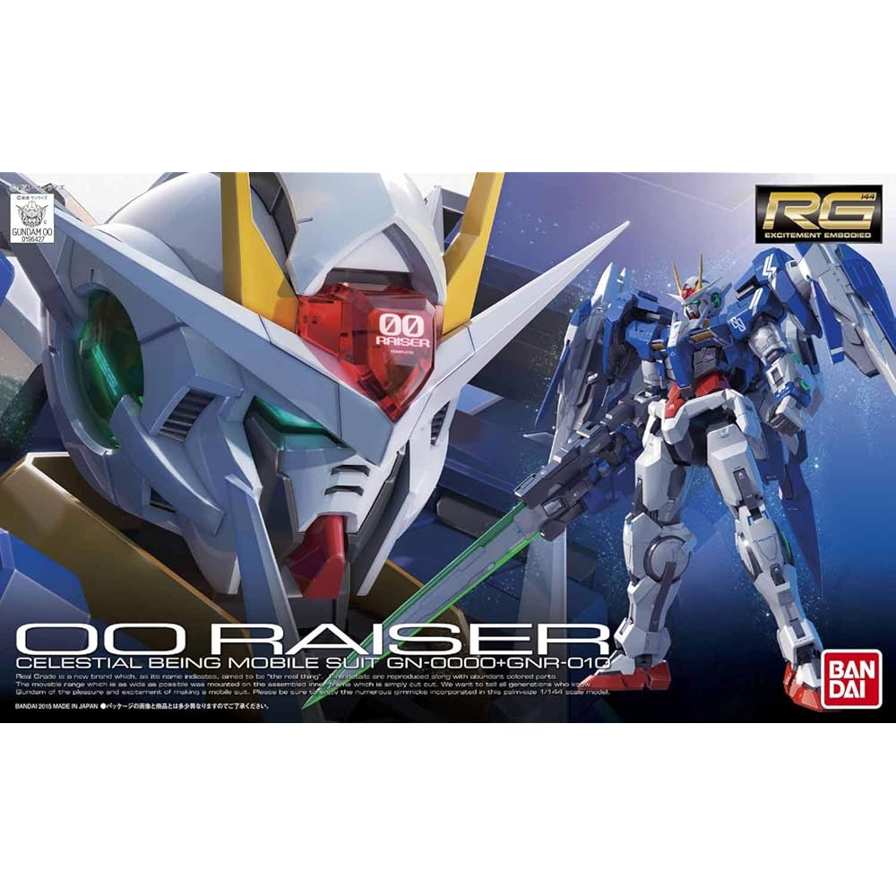 Bandai Spirits RG Mobile Suit Gundam 00 GN-0000+GNR-010 Double O Raiser 1/144 Scale Color-Coded Plastic Model Kit