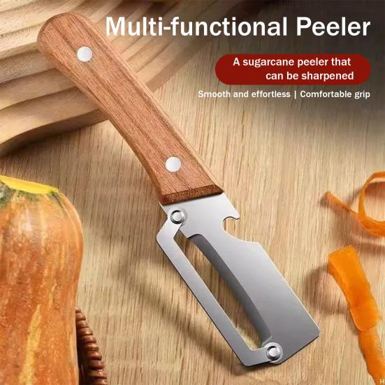 Stainless Steel Vegetable Peeler with Wood Handle Bottle Opener Heavy-Duty Ergonomic Kitchen Tool for Potatoes Pineapple