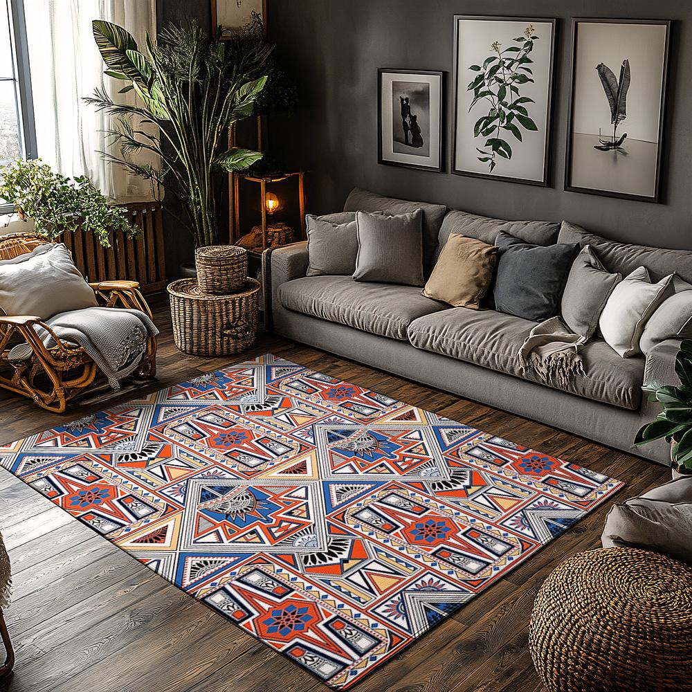 

Geometric Pattern Area Rug Non-Slip Floor Mat Washable Modern Living Room Carpet Home Decor Bohemian Style Entryway Rug Indoor O 60cm x 90cm