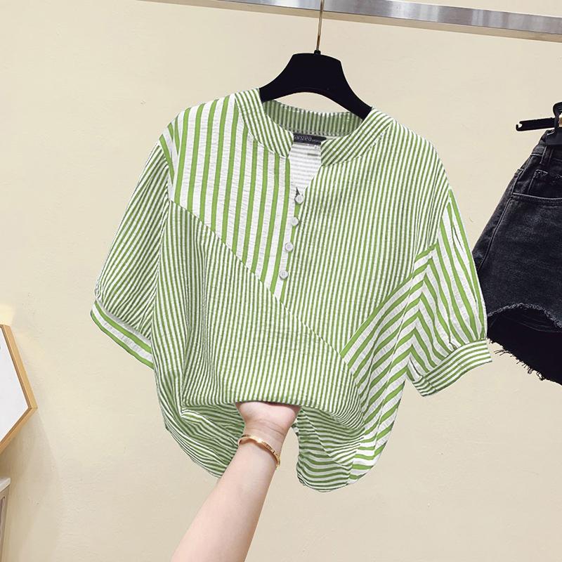 

ZANZEA Женская повседневная блузка с V-образным вырезом, летняя, с полосками, рукав три четверти XL зелёный