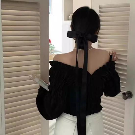 Smooth Satin Hair Ribbon Lace-up Bows Large Ponytail Holder Silky Bow Ponytails Hairpin Hair