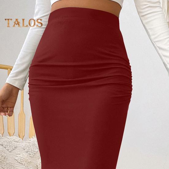 Women Maxi Skirt High Waist Solid Color Fishtail Skirt Slim Fit Hip Lifting Ankle Length Skirt Shirring Design Long Skirt