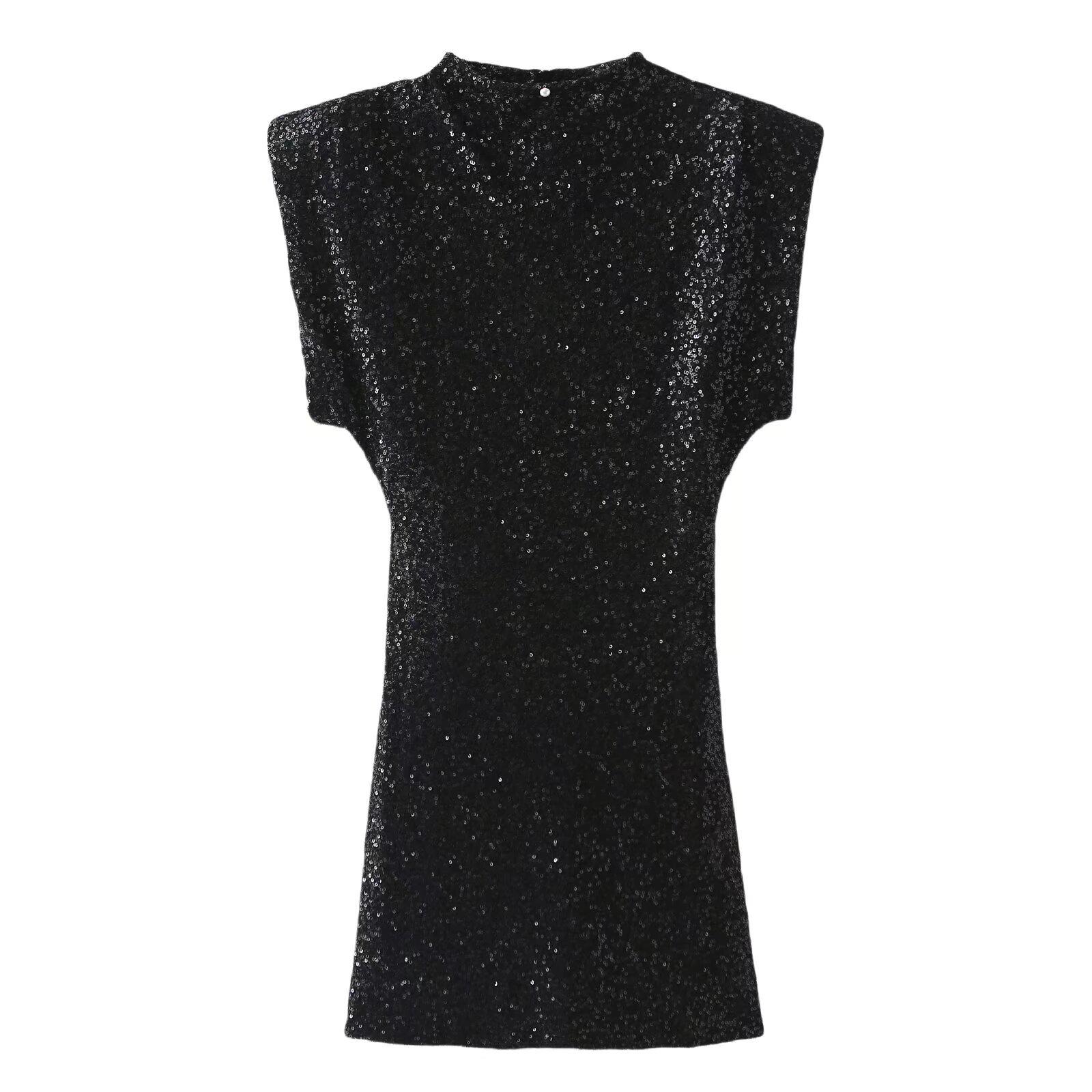 

Зимнее женское облегающее двухцветное платье с пайетками в европейском и американском стиле с подплечниками Medium чёрный