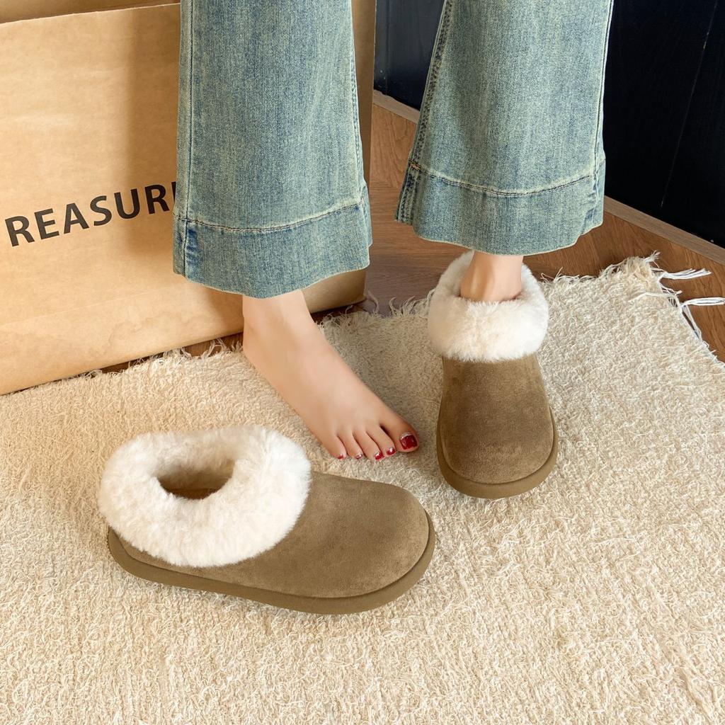 Mao Mao Mouth Snow Boots Women's 2025 Winter New Korean Version Platform Short Tube One Pedal Lazy Foreign Trade Large Size Cotton Shoes