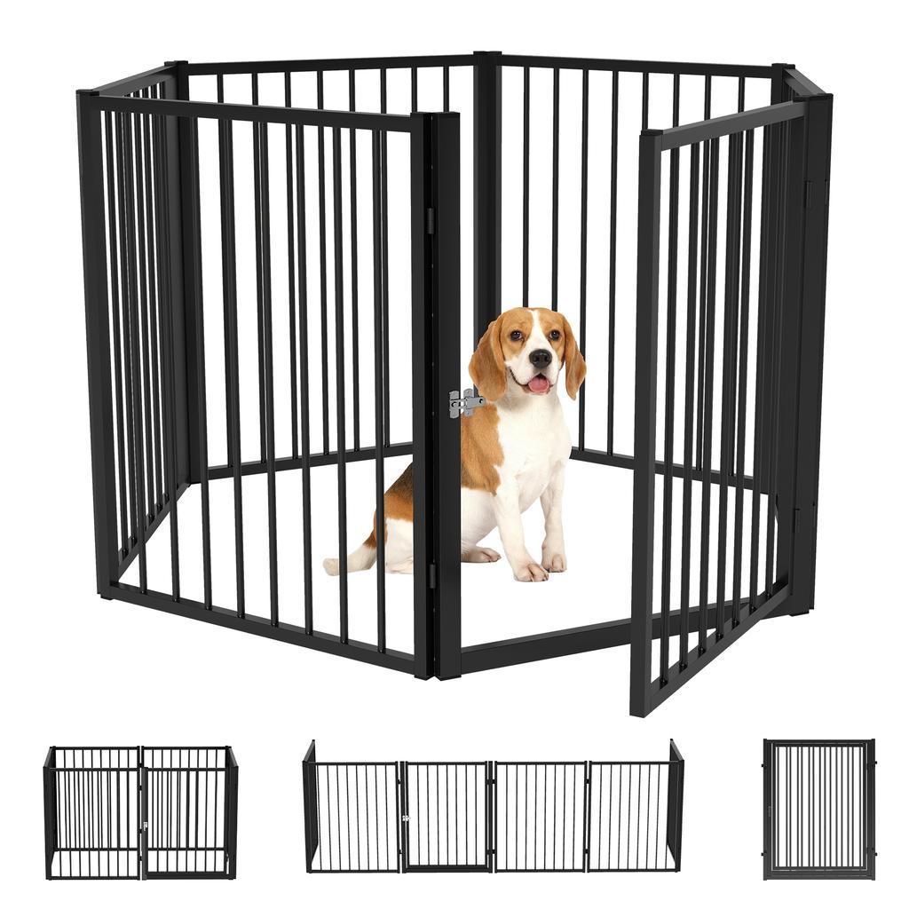 Puppy Playpen, Dog Playpen, Puppy Enclosure, 6 Panels with Door, Foldable and Portable Dog Fence, Steel, Black