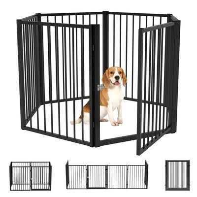 Puppy Playpen, Dog Playpen, Puppy Enclosure, 6 Panels with Door, Foldable and Portable Dog Fence, Steel, Black