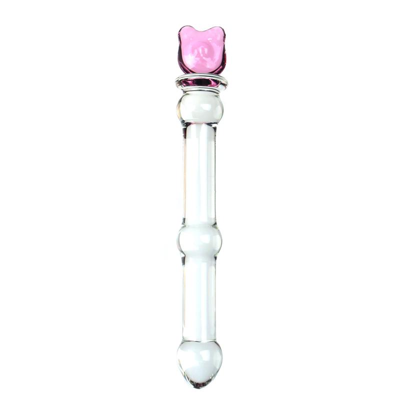 VaHppy Sexuální hračky pro dívky Lesbické skleněné Růžové dilda Umělý penis Pohádkové hůlky Láska/Mláďata/Měsíc/Pentagram 17*2,4cm Masturbace