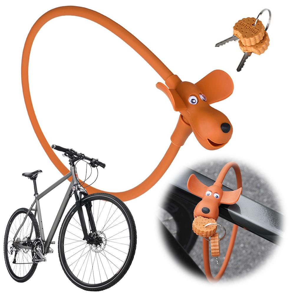 Puppy Bike Safety Lock with 2 Cookie Keys Silicone Covered Bike Lock Creative Kids Cute Cable Lock Bicycle Accessories
