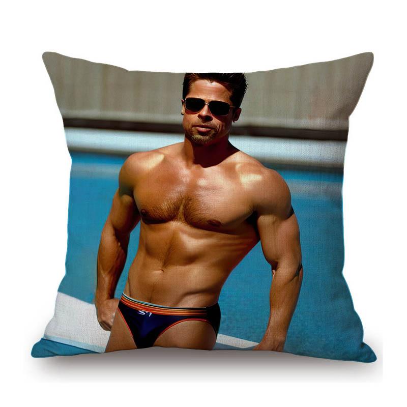 Sexy Krásný Super Hvězda Brad Pitt Svalovec Fanoušci Dárek Bavlna Len Pohovka Polštář na pohovku Potah Dekorace Domu Umělecký Potah na polštář