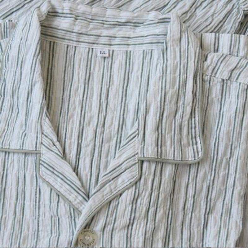 Orders Exported to Japan Men's Cotton Stripe Long sleeve Trousers Pajamas Set Spring, Summer and Autumn Thin Breathable Skin-friendly Homewear