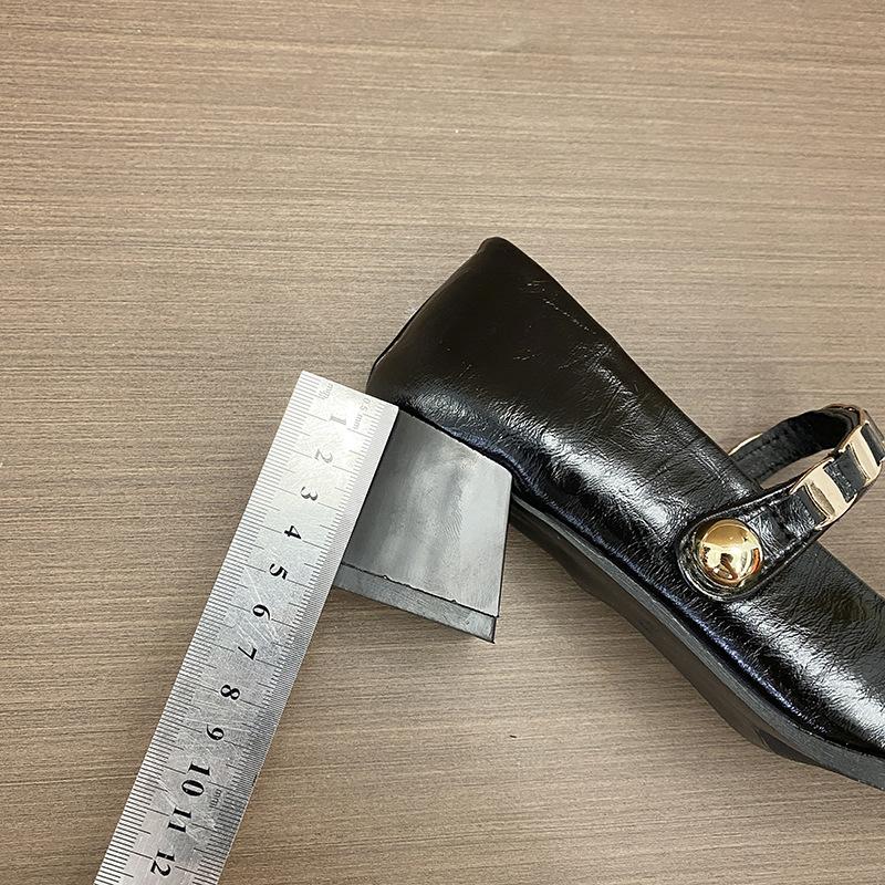 Francouzské baleríny s hranatou špičkou, malé kožené boty, 2025 nové s mašlí, s lehkým výkrojem, retro silný podpatek, boty Mary Jane pro ženy