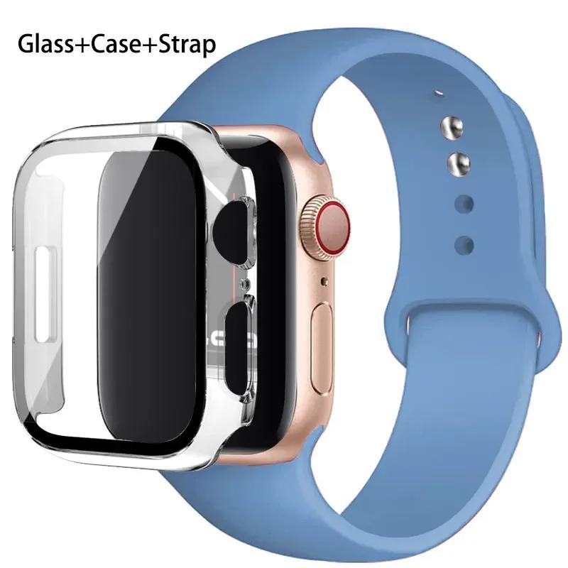 Szkło + etui + pasek do zegarka Apple Watch 44 mm 45 mm 42 mm 41 mm 40 mm 38 mm Silikonowy pasek do zegarka Bransoleta iWatch seria 8 9 7 6 5 4 3 SE