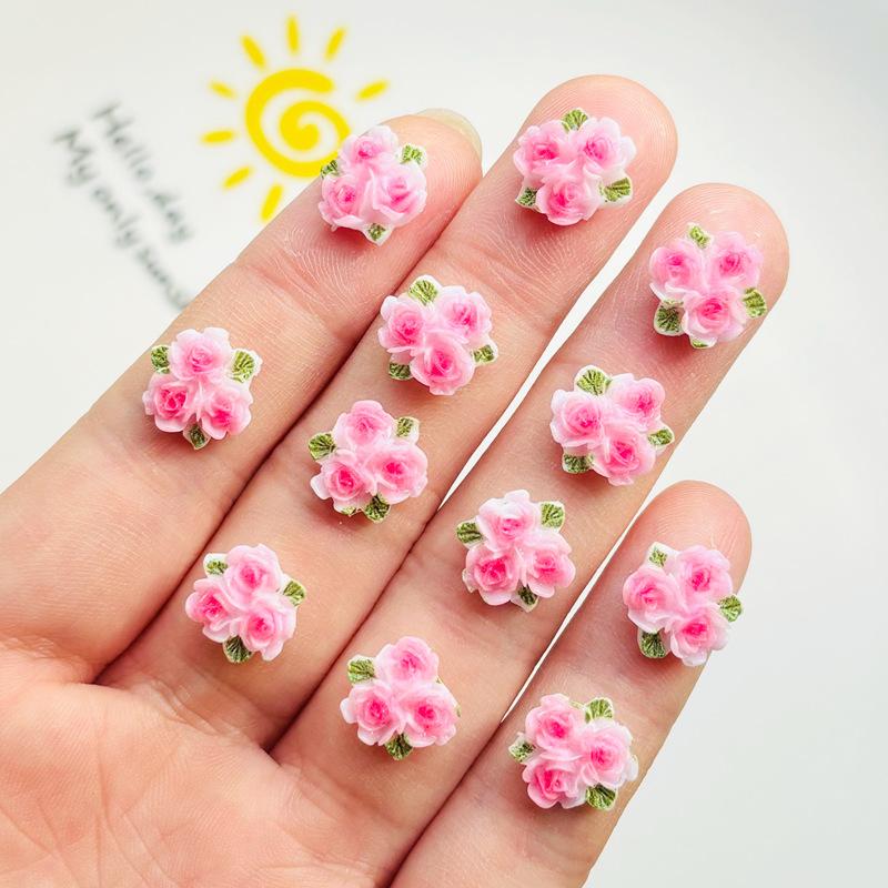 50 Pcs New Cute Mini Resin Cartoon Three Pink Peach Blossoms Flatback Ornament Jewelry Making Manicure Hairwear Accessories A42