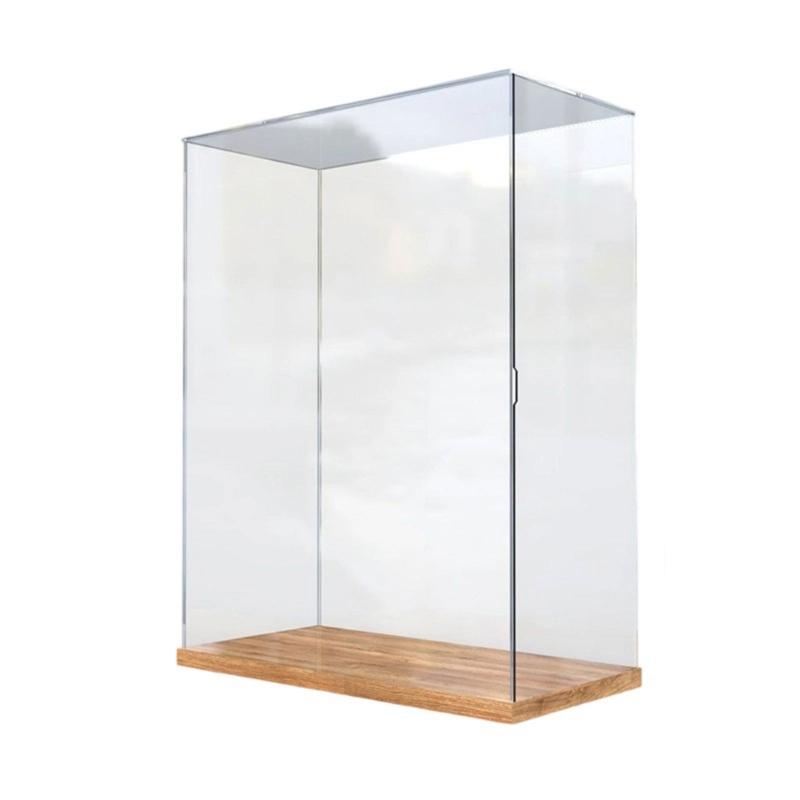 Clear Dustproof Plush Toy Organizers With Bamboos Base Acrylic Display Case For Bedroom And Study Room Storage