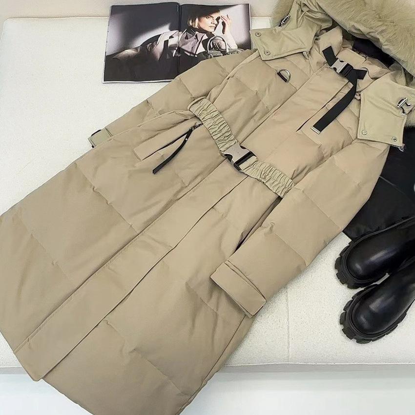 New Fox Sweater Collar Strap Slim Long Down Thickened Pike Insulation Winter Quilted Jacket Hooded