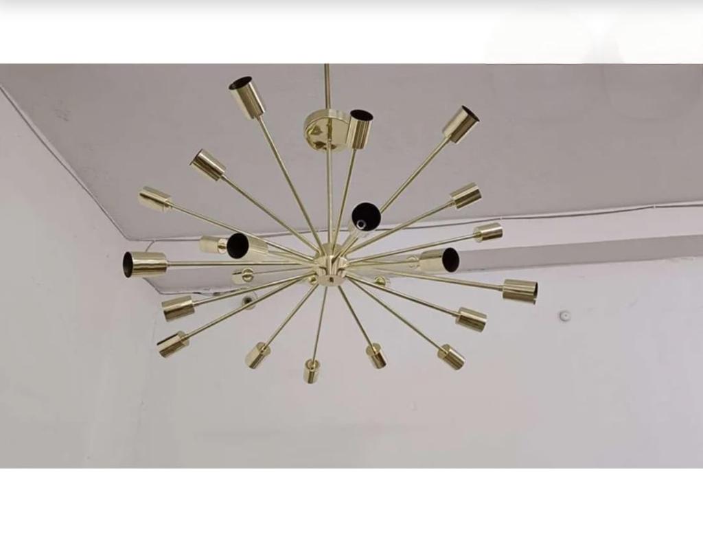 24 Light Elegant Ceiling Down Rod Pendant Mid Century Modern Raw Brass Sputnik chandelier light Fixture