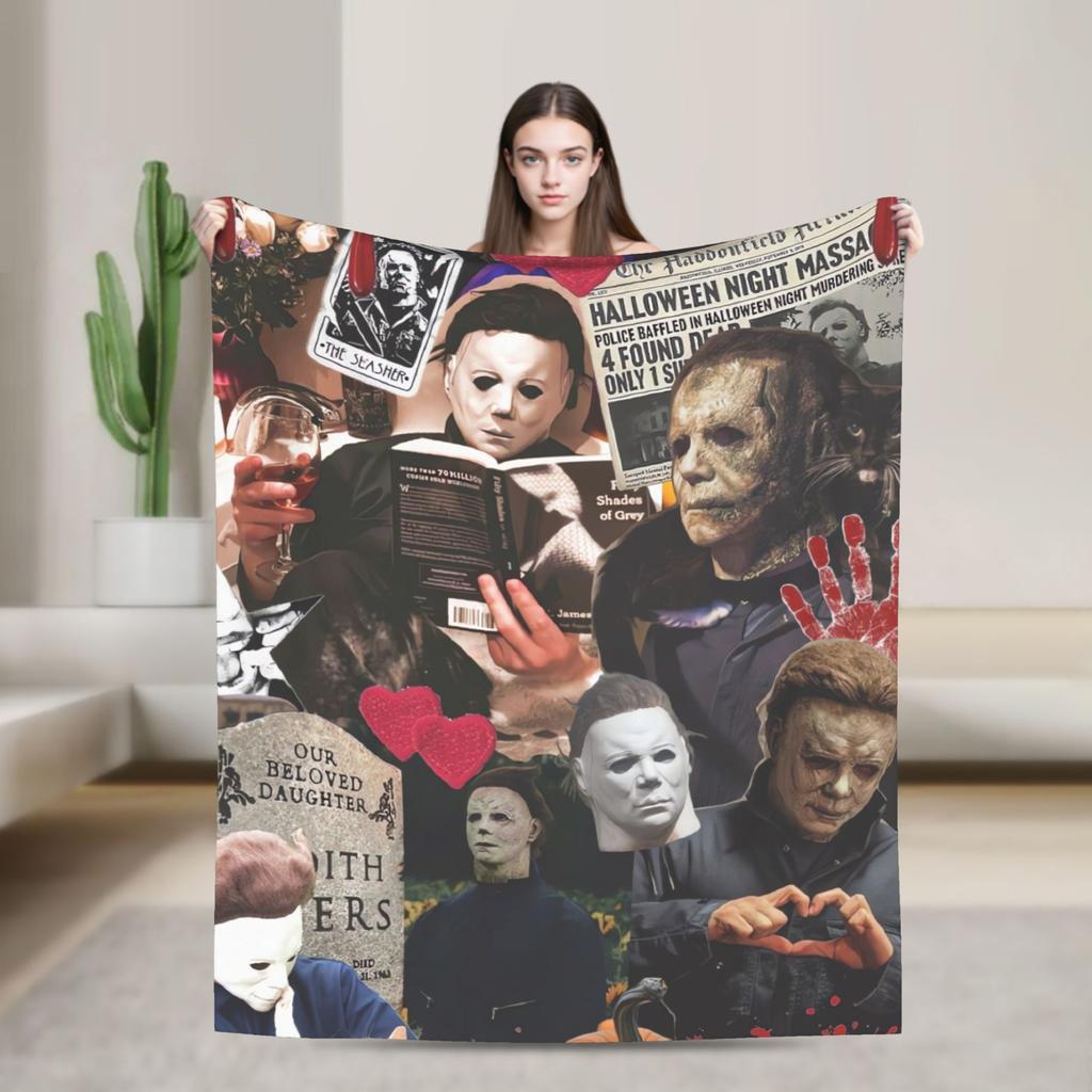 Michael Myers Halloween  Blankets  Picnic Flannel Throw Blanket For Couch Bed Soft Customized Quality Bedspread Birthday Gift