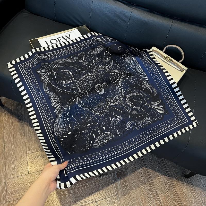 Silk scarf women's spring and autumn decoration versatile ins simple style striped square scarf streamer simulation silk fashion scarf scarf scarf