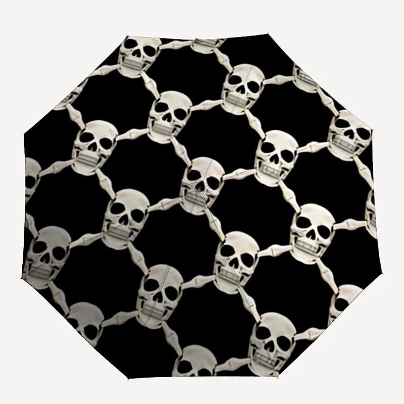 1pc Skull Pattern Automatic Opening/closing umbrella, Reinforced 8-Rib Construction, Compact Travel Umbrella yy250808195