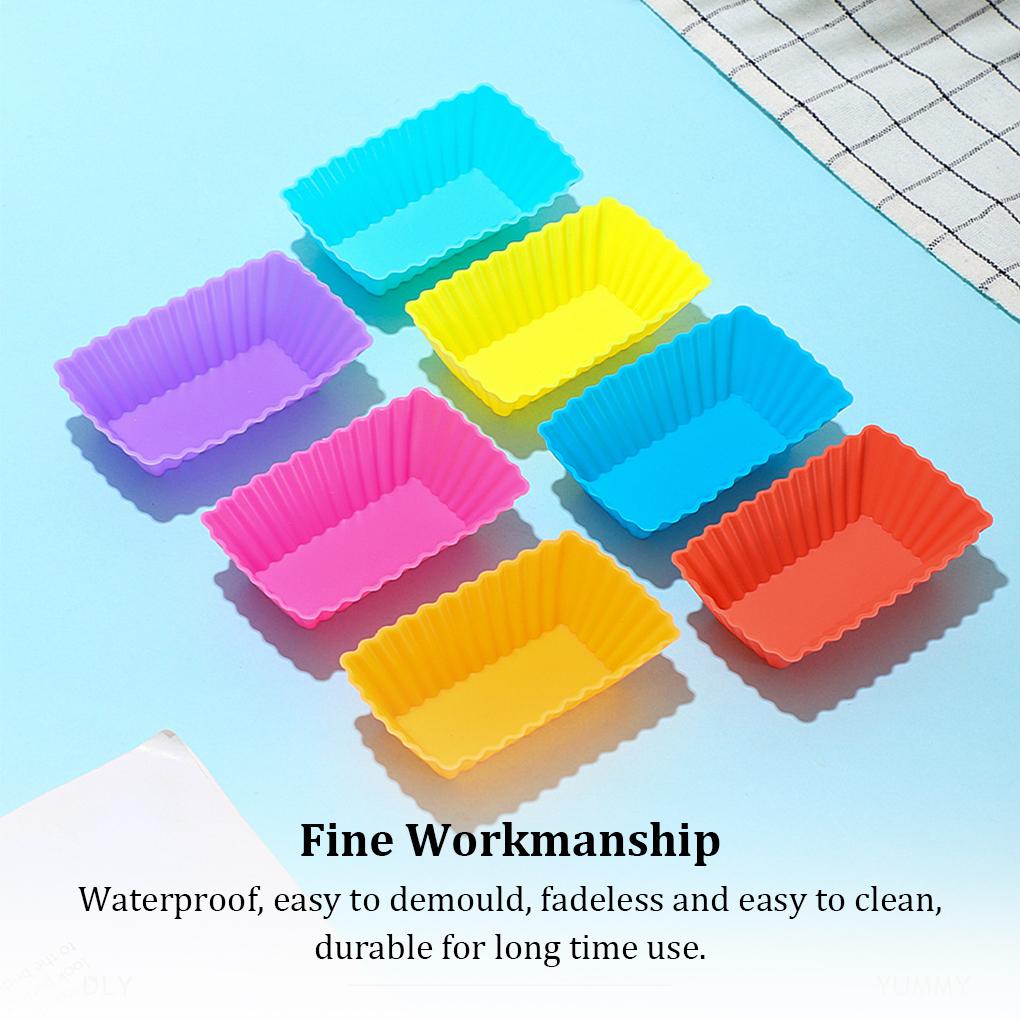10Pcs Silicone Cake Mold Rectangular Pudding Baking Tools Reusable Cupcake Liners Kitchen Home Party Bakeware Accessories