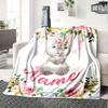 Bunny With Flowers Home Customize Your Name Blankets Comfortable Soft Lightweight Allseason Multipurpose Blanket For Picnics Sofas Offices Beds Living