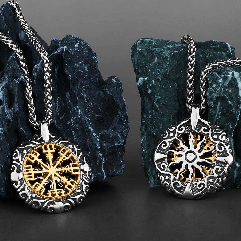 Original Stainless Steel Fashion Personality Viking Rune Amulet Hollow Men's Pendant Girlfriend Sweater Chain Jewelry