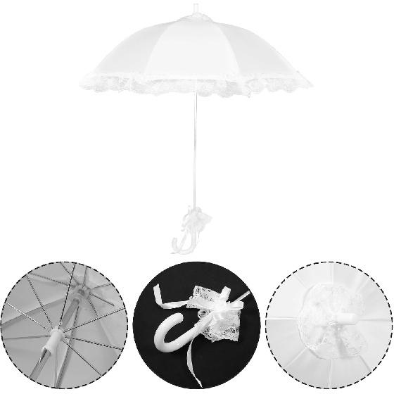 Кружевной зонтик-парасоль - Винтажный кружевной танцевальный зонтик, Белый свадебный парасоль с длинной ручкой и оборкой, Элегантный декоративный ЗОНТИК для свадеб,