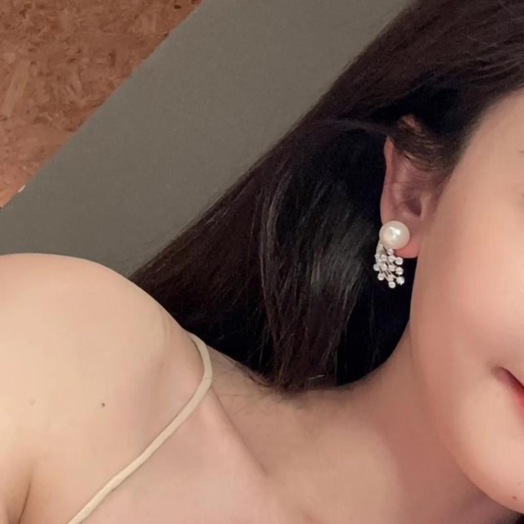 Pearl and Sparkling Cascade Stud Earrings for Women