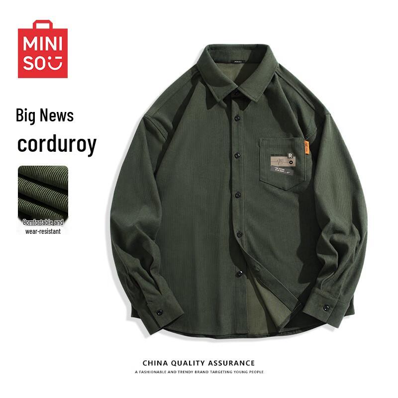 MINISO Men s Corduroy Long Sleeve Collared Shirt Jacket M
