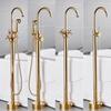 Tuqiu Antique Bathroom Bathtub Faucet With Hand Shower Hot and Cold Faucet Floor Standing Gold/Black/Chrome Bathtub Faucet