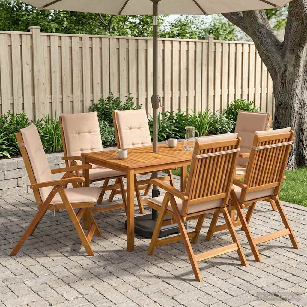 7 Piece Garden Dining Set 6 Seater Beige Solid Acacia Wood