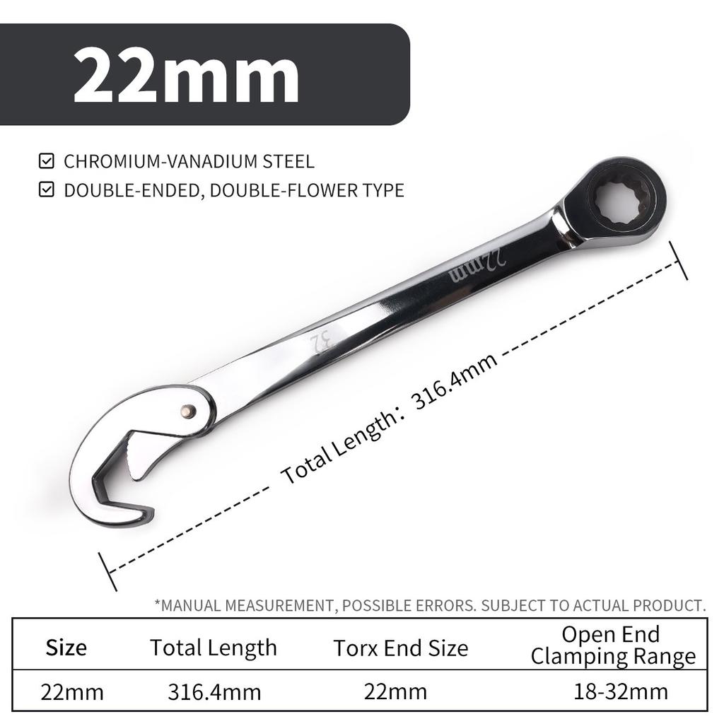 8-14/13-19/18-32mm Universal Adjustable Wrench Double-End 72-Tooth Ratchet Hook Large Opening Spanner Pipe Plumbing Repair Tool