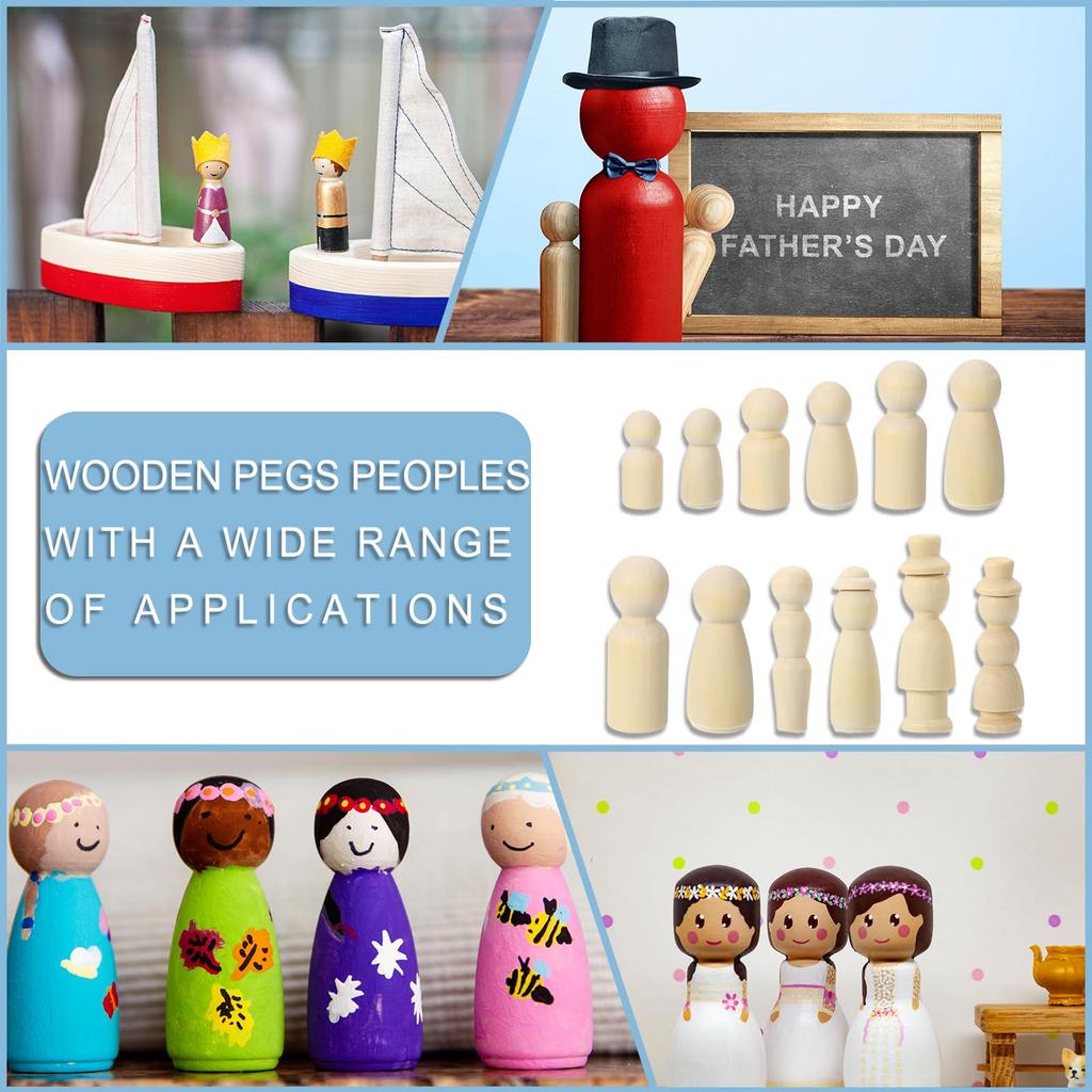 PATIKIL 2 Sets Wooden Peg Dolls, 110pcs Wooden Peg Dolls Unpainted Body Natural Wood Family Figures for Painting DIY Craft Art Doodle