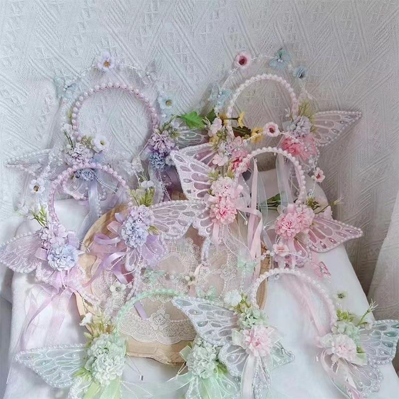 Serre-tête Fleur Papillon Perle - Couronne Artificielle Fait Main Bricolage Bijoux de Cheveux pour Filles, Accessoires de Fête et de Mariage