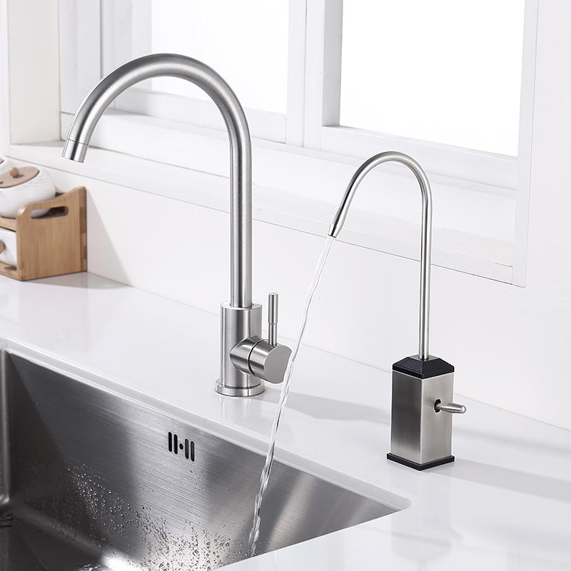 304 Stainless Steel 1/4"Kitchen Filtered Faucet Direct Drinking Tap Osmosis Drinking Water Filtration System Sink Tap Black/Gray