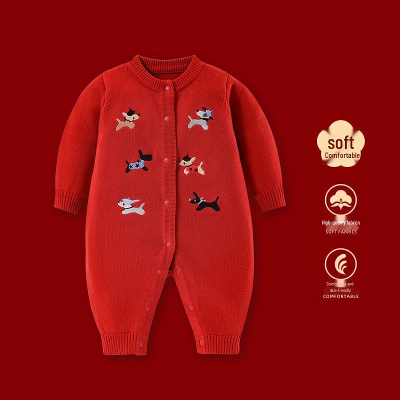 

Новый детский мультяшный вышитый хлопковый свитер-ромпер - вязаный костюм для ползания на осень/зиму 66 cm