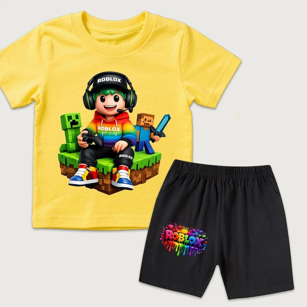 Fashion Funny Cartoon Boys Girls Cute Printed Kids T-shirt and Shorts 2 Piece Set Summer Casual Outfit for Boys and Girls Childrens Clothing