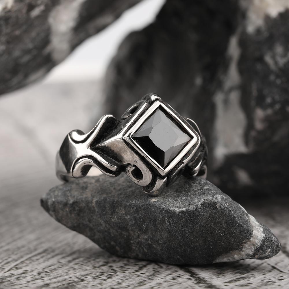 

Keisha Lena 2026 Newest Retro Handmade Vintage Inlaid Zircon Punk Stainless Steel Ring for Men Muslim Jewelry 7 чёрный