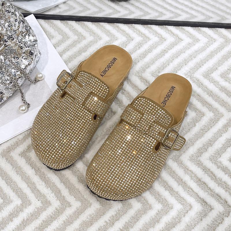 

Thick-bottomed bag head, rhinestone half slippers, women s new couple models, light and versatile outer wear 40 хакі