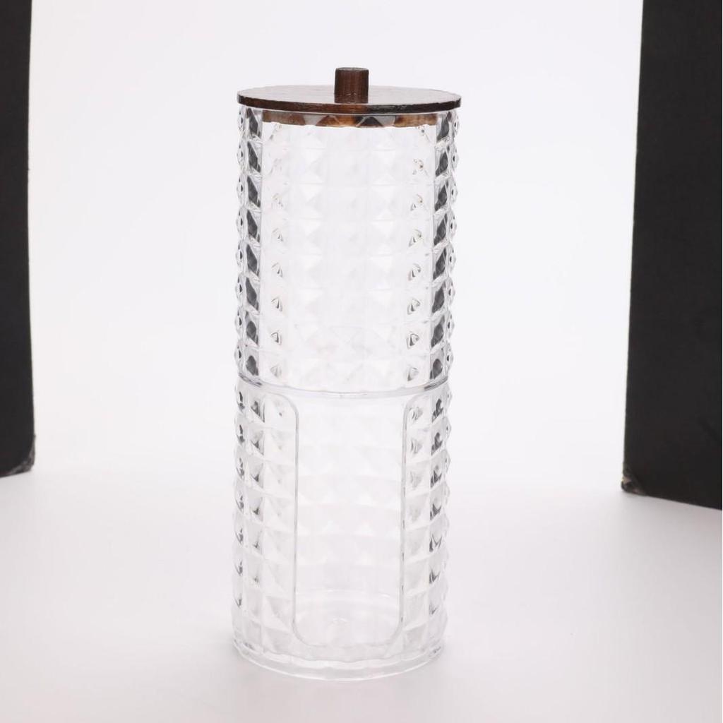 Diamond Pattern Cotton Pad Organizer with Wooden Lid - Multi-Purpose Desktop Storage Box