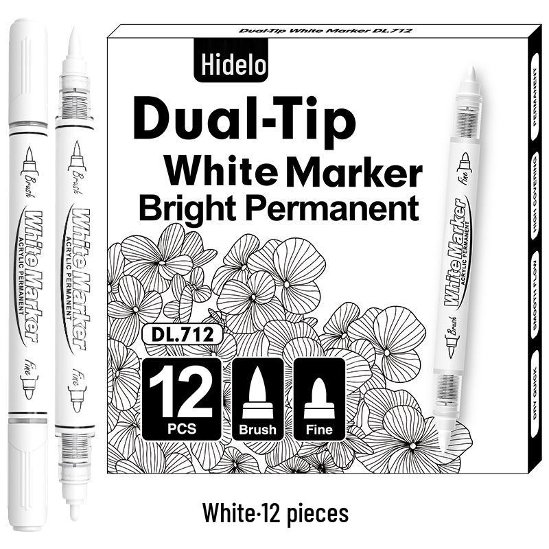 Huidel 712 Dual-Tip Black & White Marker Pen (Soft & Hard) – Waterproof Art Pen with Strong Coverage