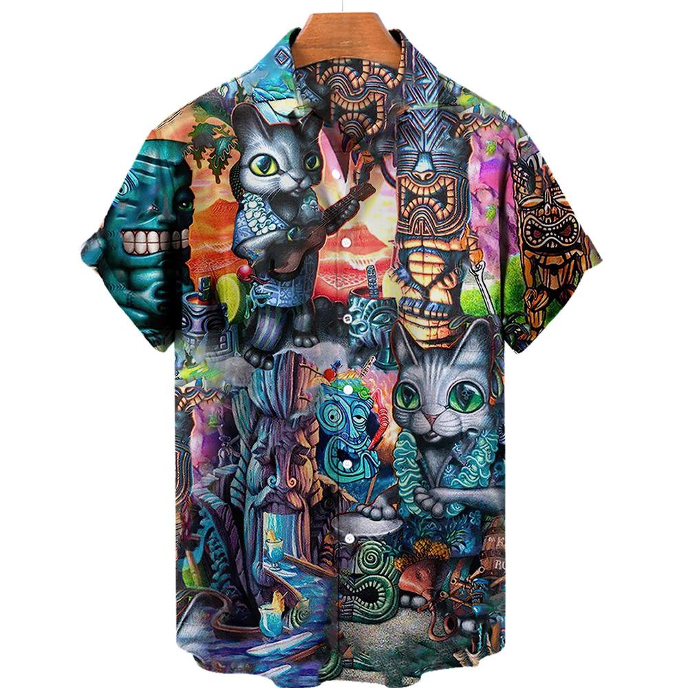 Men's Summer Short Sleeve Hawaiian Shirt Beach Holiday Print Shirt Top 100% Polyester Men's Street Style Short Sleeve Shirt
